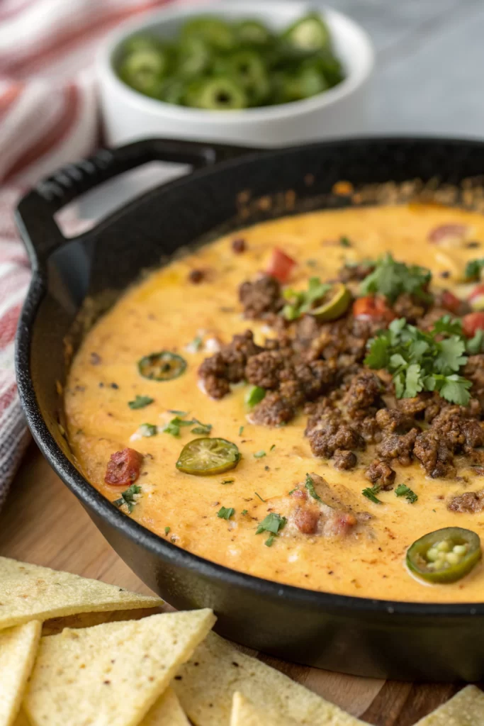 One Pan Queso Dip With Ground Beef & Velveeta Recipe