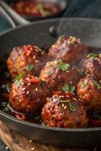Spicy Chili Crunch Firecracker Meatballs Recipe